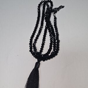 Women’s Black Beaded Tassel Necklace - Elegant Layered Statement